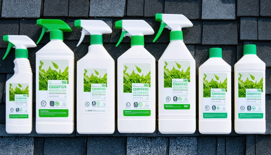 Collection of environmentally certified commercial roof cleaning solutions and chemicals