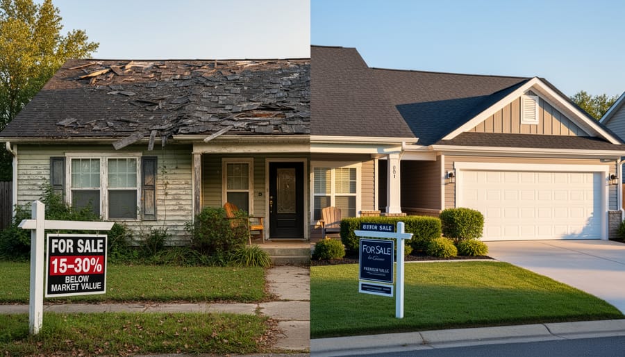 House exterior showing deteriorating roof and siding in need of repair