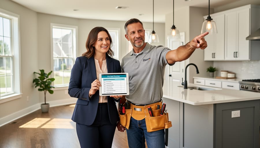 Homeowner and contractor discussing exterior renovation project at house site
