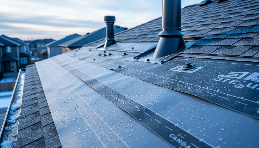 Advanced TPO or PVC roofing membrane installed on a Canadian flat roof with visible seam and texture.