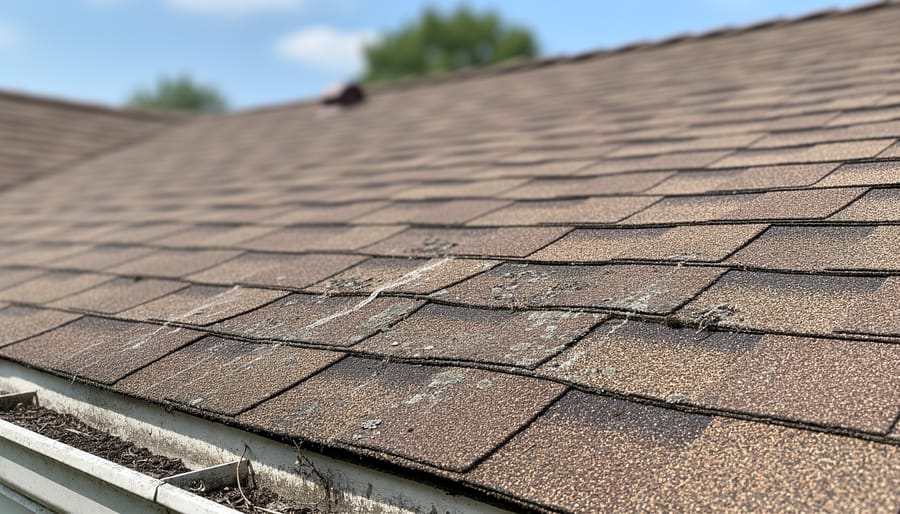 Weathered asphalt shingle roof on a Canadian home under overcast sky
