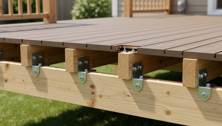 Modern composite deck installation showing ventilated substructure beneath boards