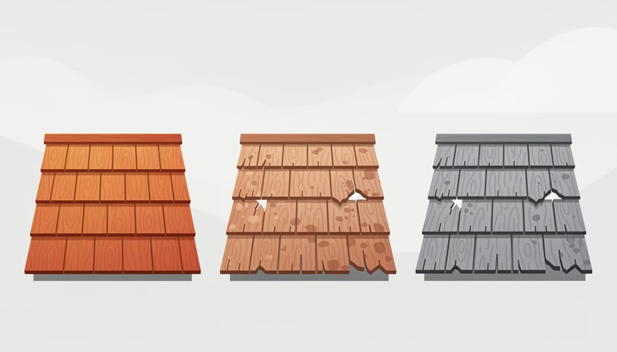 Close-up of weathered cedar shake roofing texture