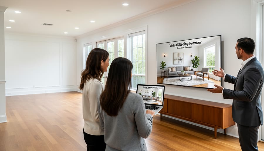 Contractor’s hands arranging decor items in a renovation space